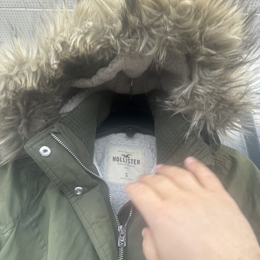 Y2K Hollister Sherpa-Lined Parka Jacket – Olive Green – Women's Small - Picture 5 of 9